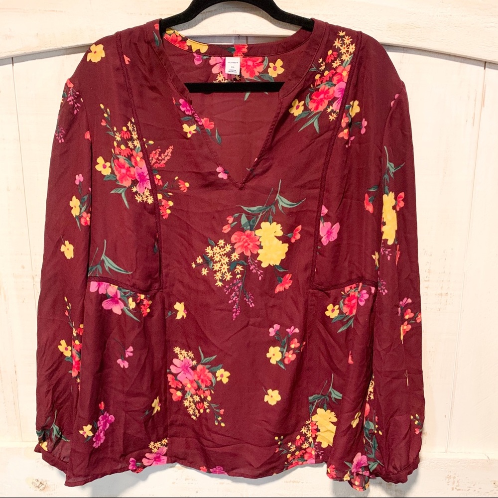 Maroon Floral Long Sleeve Top by Old Navy